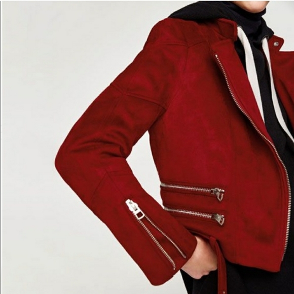 Zara Suede Leather Moto Biker Jacket w Belt - Picture 3 of 14